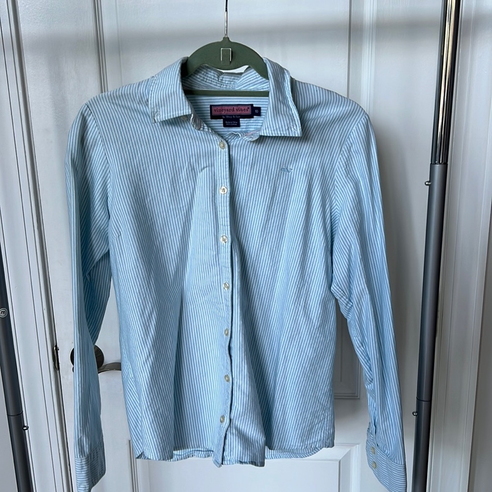 Blue and white 100% cotton button down